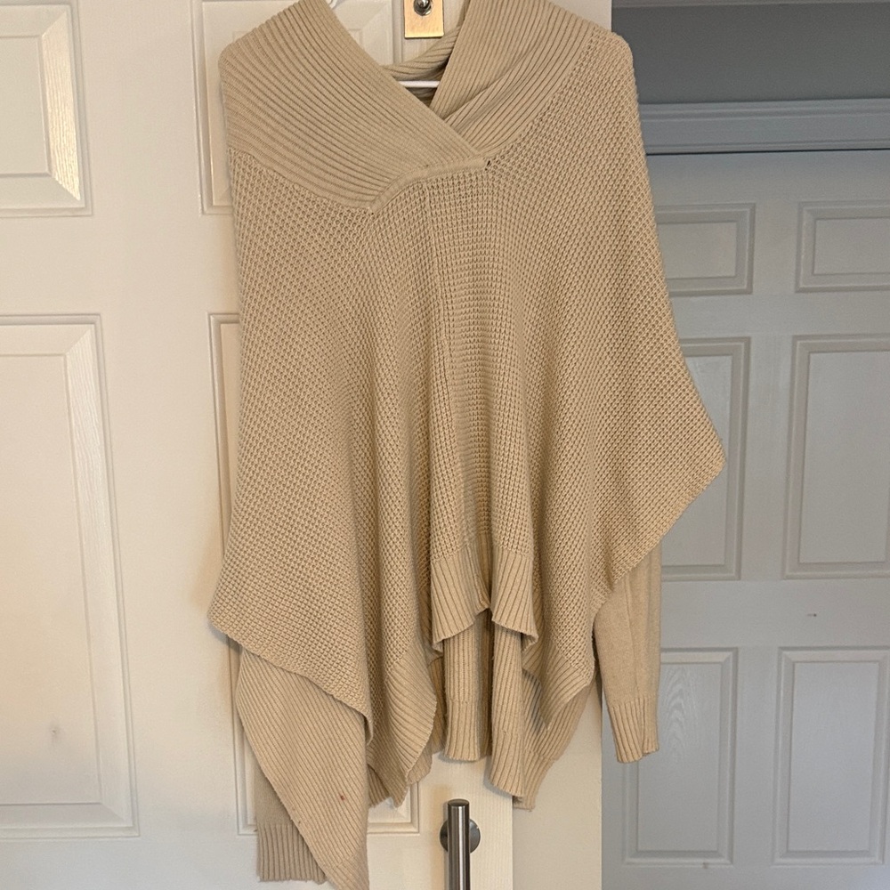 Quinn Beige Knit Poncho Sweater